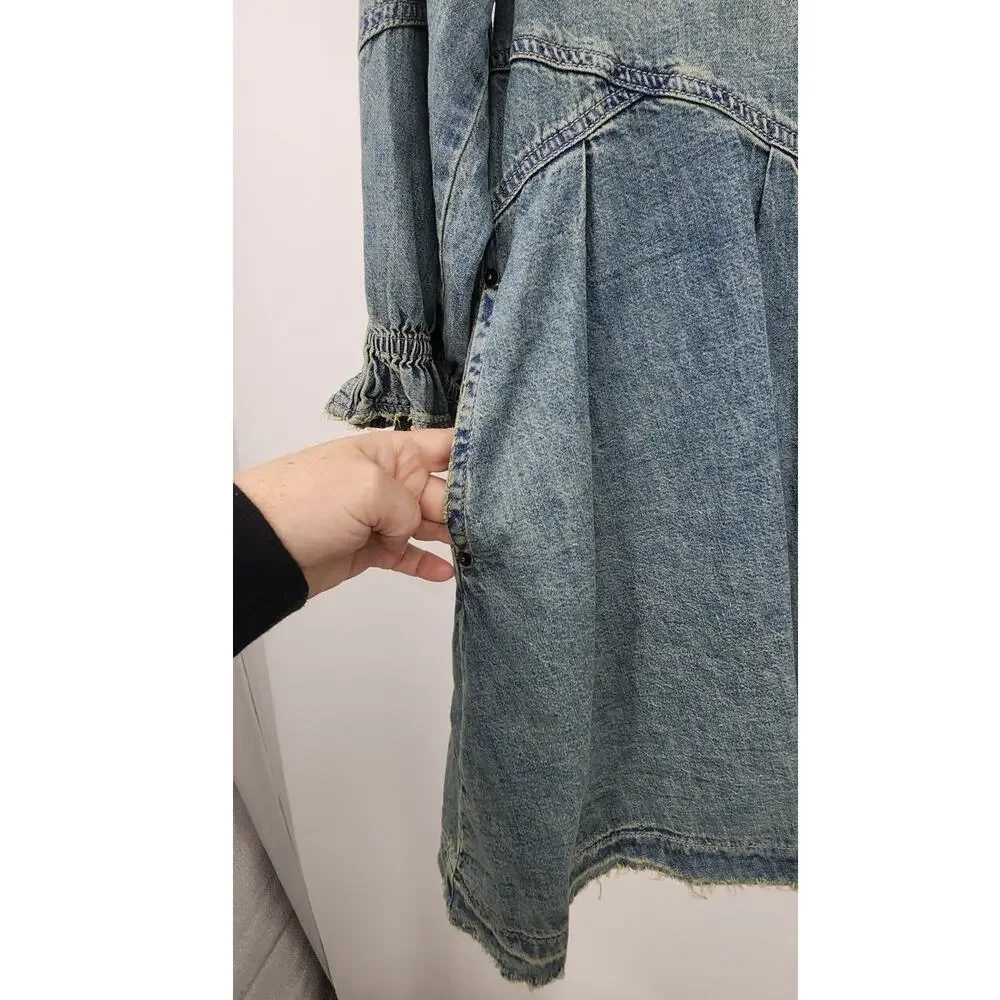 We The Free Free People Distressed Hannah‎ Mini Dress Size XS Oversized